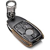 Vitodeco Genuine Leather Smart Key Fob Case with Leather Key Strap Compatible for Mercedes-Benz A, C, E, S, CLA, CLS, GLA, GLB, GLC, GLE, GLS, G Glass (2017 - 2024) - 4-Button, Black