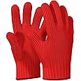 Killer's Instinct Outdoors 1 Pair Heat Resistant Gloves Oven Gloves Heat Resistant with Fingers Red Mitts Kitchen Pot Holders Cotton Mitts Red Kitchen Holders Double Set