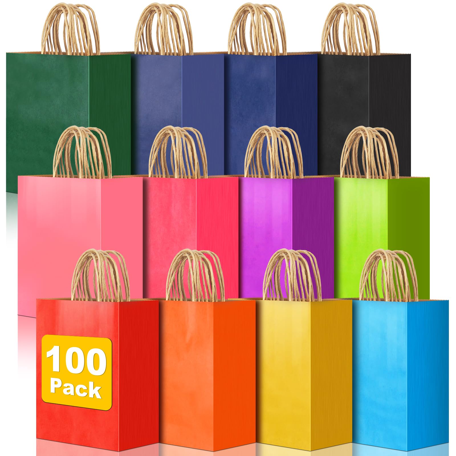 Photo 1 of 100 PCS Medium Gift Bags with Handles, 7.88"x4.73"x10.64" Party Favor Bags, 12 Colored Goodie Bags for Birthday Party, Kraft Paper Gift Bags Bulk for Wedding, Baby Shower, Celebrations, Party Supplies