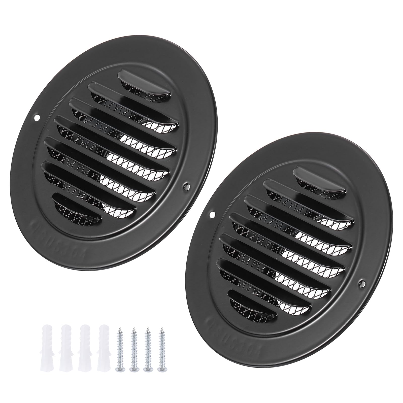 PATIKIL 3" Round Air Vent Cover, 2pcs 304 Stainless Steel Louvered Wall Inlet Outlet Grill Screen Mesh Ducting Soffit Vent with Screws for Ventilation, Black