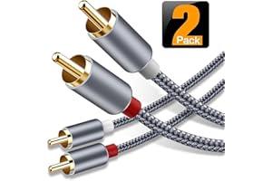 RCA Cable, Goalfish 2RCA Male to 2RCA Male Stereo Audio Cables【2-Pack/4ft, Hi-Fi Sound, Shielded】Braided RCA Stereo Cable for Home Theater, HDTV, Amplifiers, Hi-Fi Systems, Car Audio, Speakers (Grey)