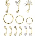 Ubjuliwa 12pcs 16G Rook Piercing Jewelry Eyebrow Rings Stainless Steel Belly Lip Ring Cartilage Hoop Rook Daith Earrings Tragus CZ Body Piercing Curved Barbell