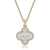 Fettero Christmas Necklace for Women Trendy 14K Gold Plated Dainty Diamond Necklace Charm CZ Clover Star Pendant Necklaces Simple Jewelry Gold Necklace for Women