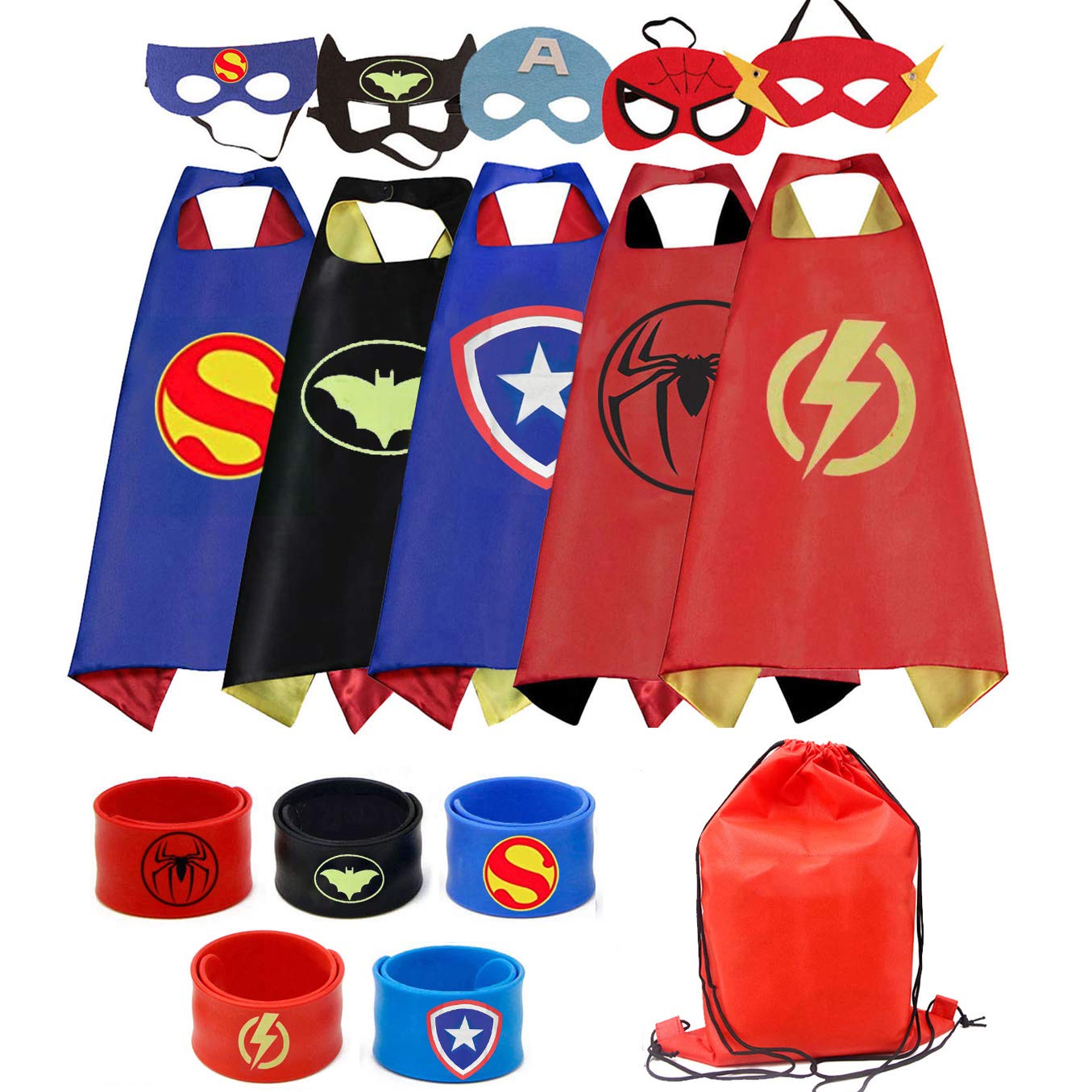 RioRand Dress Up Costumes Cartoon 5 Satin Capes Set With 5 Wristbands and 1 Carrying bag