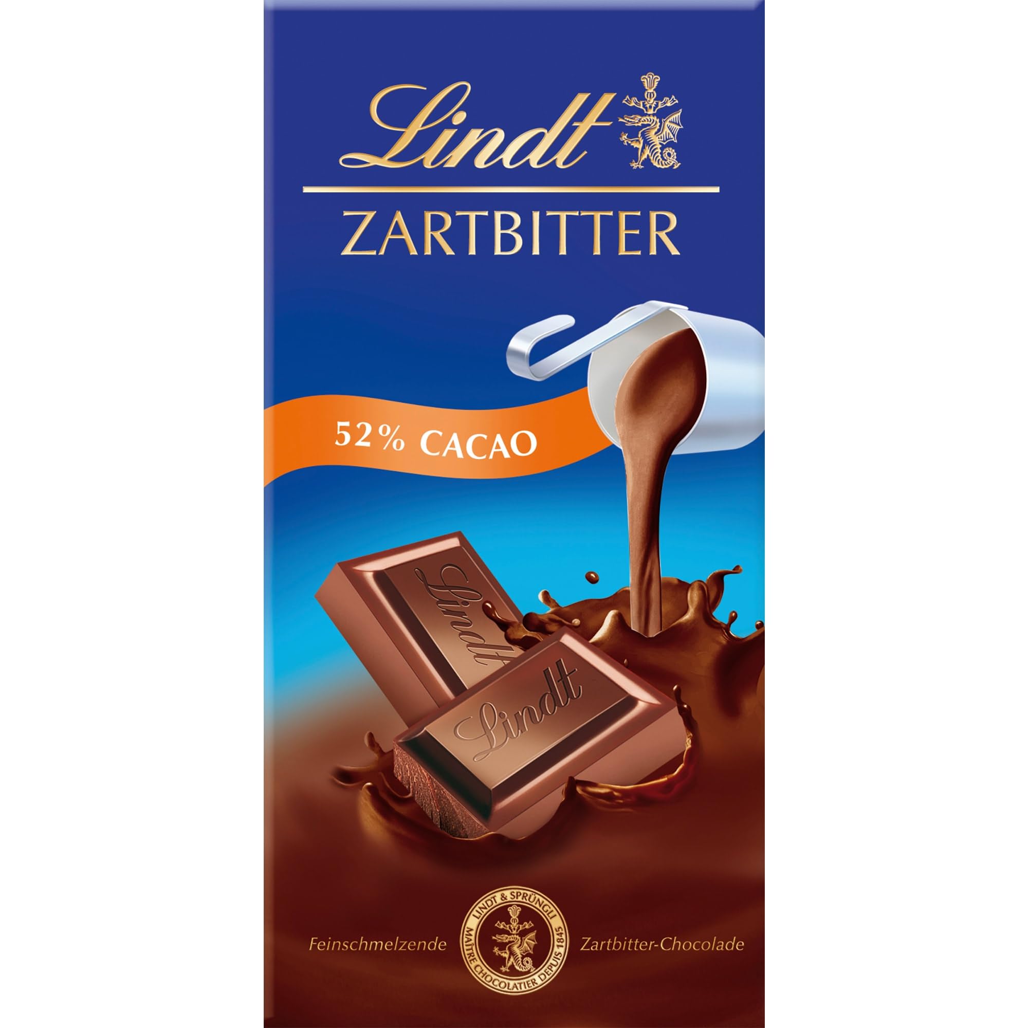 Lindt Schokolade | Zartbitter Tafel | 100g | feinschmelzende Zartbitter-Schokolade mit 52% Kakaoanteil | Schokoladen-Tafel