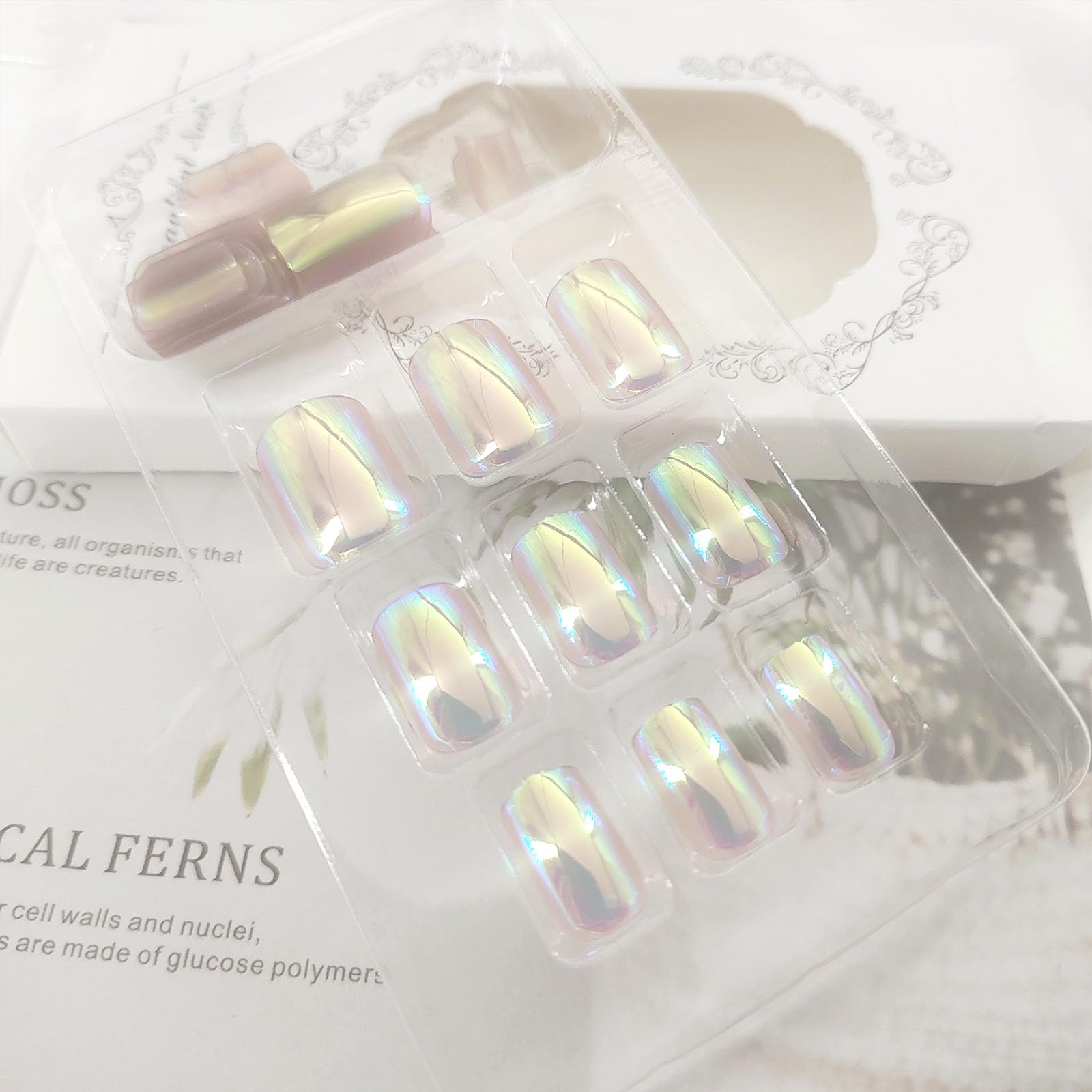 Chrome Press on Nails Short Square Fake Nails with Chrome Designs Glossy Glue on Nails Press ons Full Cover False Nails Acrylic Artificial Short Stick on Nails for Women 24 Pcs - Image 4