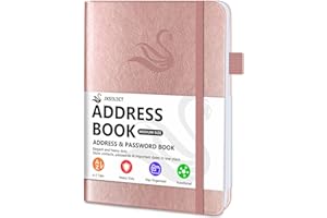 JXSELECT Elegant Address Book with Alphabetical Tabs, Hardcover Address Log Book & Password Keeper, with Contacts, Phone Numbers, Birthdays, Anniversaries and Notes Section (5.2x7.7") (Rose Gold)