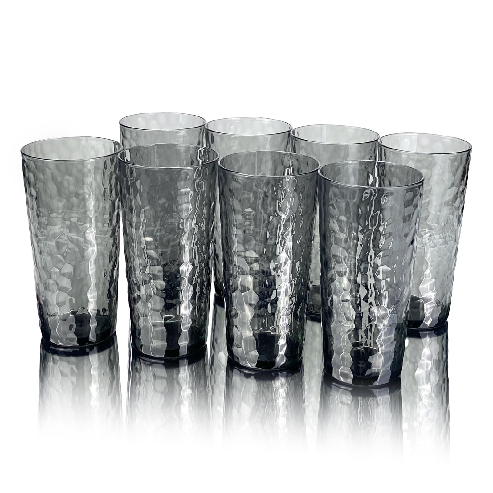 Yalin - 24 oz Acrylic Plastic Tumbler, Reusable Plastic Cups, Stackable, BPA Free, Shatter Proof, Dishwasher Safe, Set of 8 (Grey)