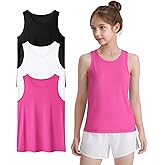 Auranso Girls Athletic Tank Tops 3 Pack UPF 50+ Racerback Sleeveless Quick Dry Sports Dance Workout Tops