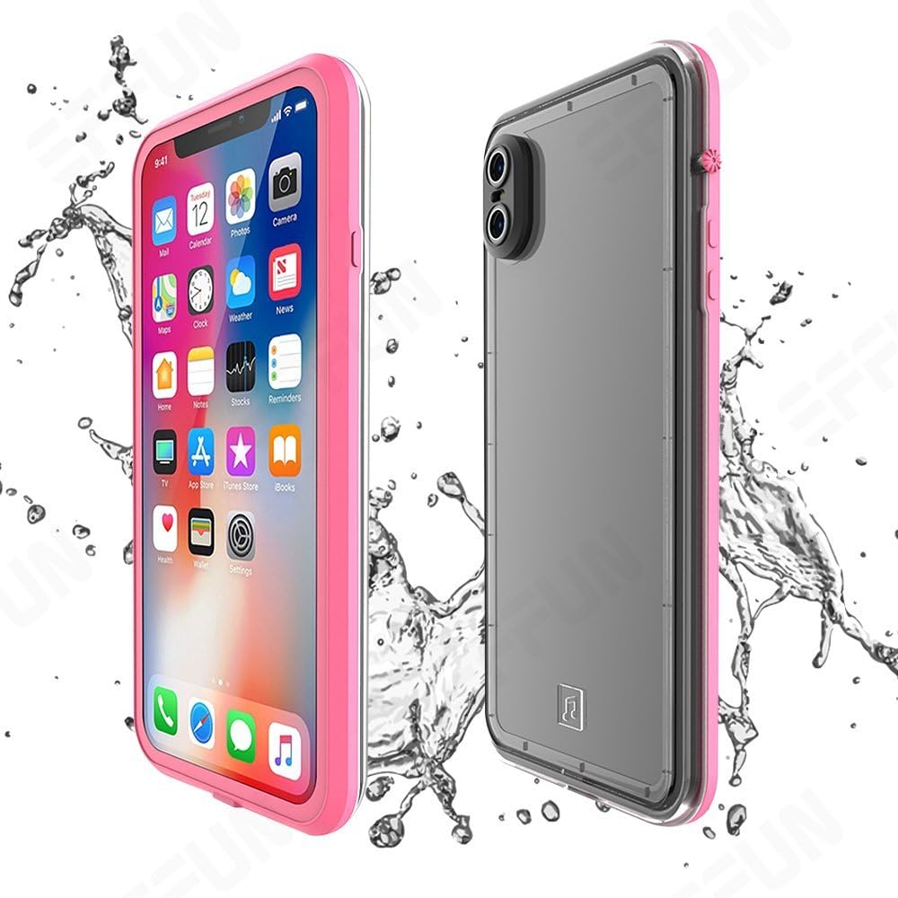 EFFUN Waterproof Case for iPhone X Waterproof Case for iPhone Xs Waterproof Case 5.8 inch, IP68 Waterproof Dustproof Shockproof Snowproof Case for iPhone X Water Proof, Pink