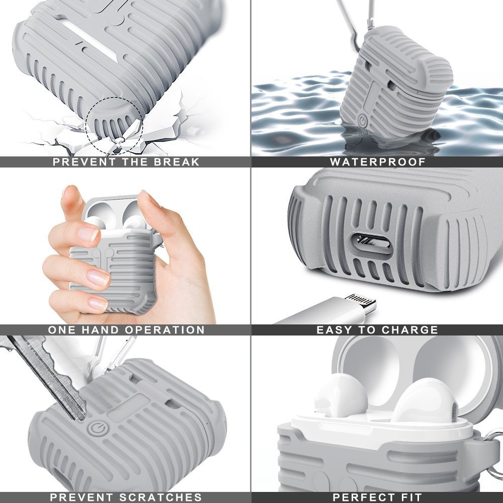 Silicone Apple AirPods Case Strap Accessories, Magnetic Straps Protective Skin Cover Set for Apple Wireless Earphone(Grey)