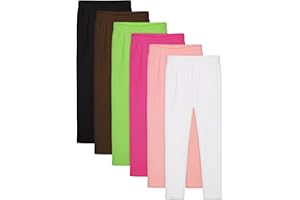 Resinta 6 Pack Girls Cotton Leggings Kids Pull On Leggings Elastic Waistband Stretchy Full Length Footless Soft Tights Pants
