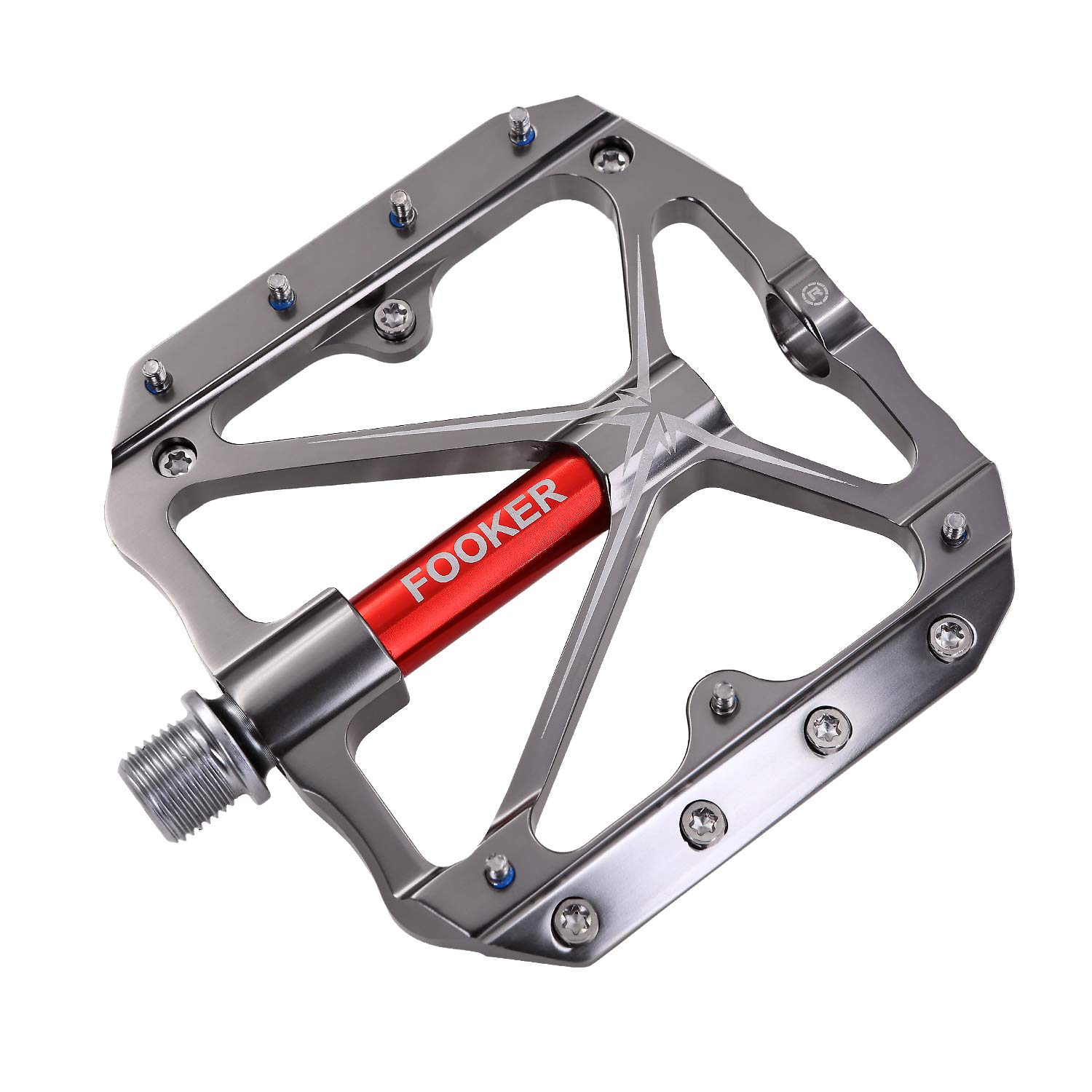 FOOKER Mountain Bike Pedals Non-Slip Bike Pedals Platform Bicycle Flat Alloy Pedals 9/16 Needle Roller Bearing