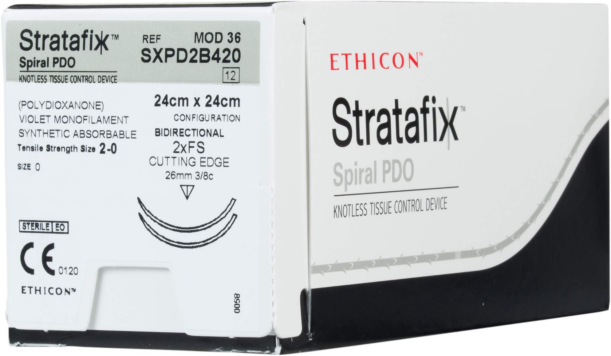 SXPD2B420 Stratafix Spiral PDO Knotless Tissue Control Device, Synthetic Absorbable, FS, 3/8 Circle Needle, Tensile Strength 2-0, 9" Width, 9" Length