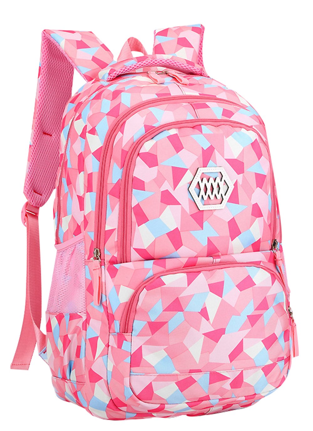 SellerFun Girl Geometric Printed Primary Junior High University School Bag Bookbag Backpack(2# Pink,19L)