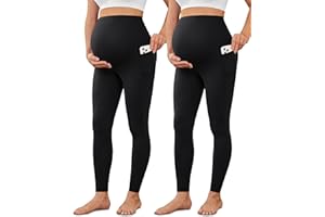 VALANDY Creamlush 2 Pack Women's Maternity Leggings with Pockets Over The Belly,Soft Comfy Active Yoga Lounge Pregnancy Pants