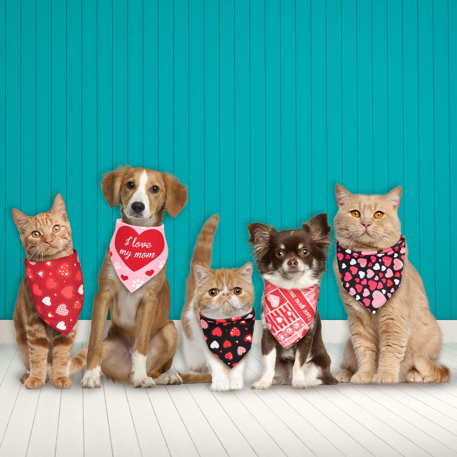 Whaline 6 Pack Valentine's day Dog Bandanas, Triangle Heart Love Bibs Scarf, Valentine Adjustable Neckerchief - Image 5