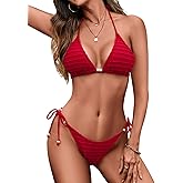 Zeregos Women Two Piece Bikini Set Halter Triangle Swimsuit Cheeky String Bathing Suits