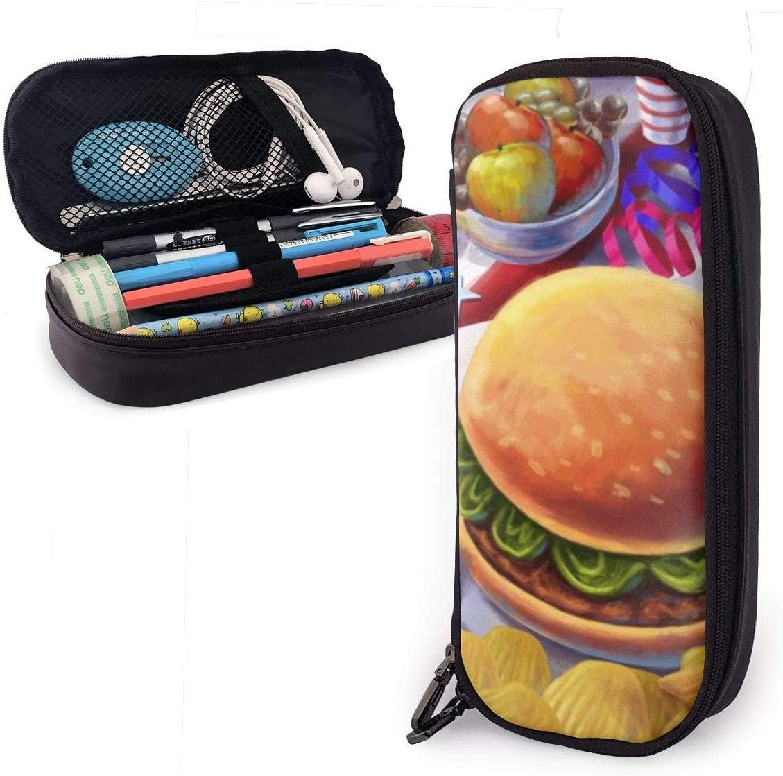 Sumptuous Lunch Cute Pen Pencil Case Leather 8 X 3.5 X 1.5 Inch Pouch Bag Pencil Case with Double Zipper Holder Box for School Office Girls Boys Adults