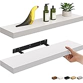 Ballucci Floating Shelves, 24" Wood Wall Shelf Set of 2, with Invisible Brackets for Bathroom, Living Room, Bedroom, Kitchen,