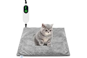 ENJOY PET Heated Cat Bed for Indoor Cats, Electric Pet Heating Pad for Dogs Cats with Timer, 9 Level Temperature Cat Heating Pad Waterproof Heated Mat for Puppy Dog Cat (18" X 18")