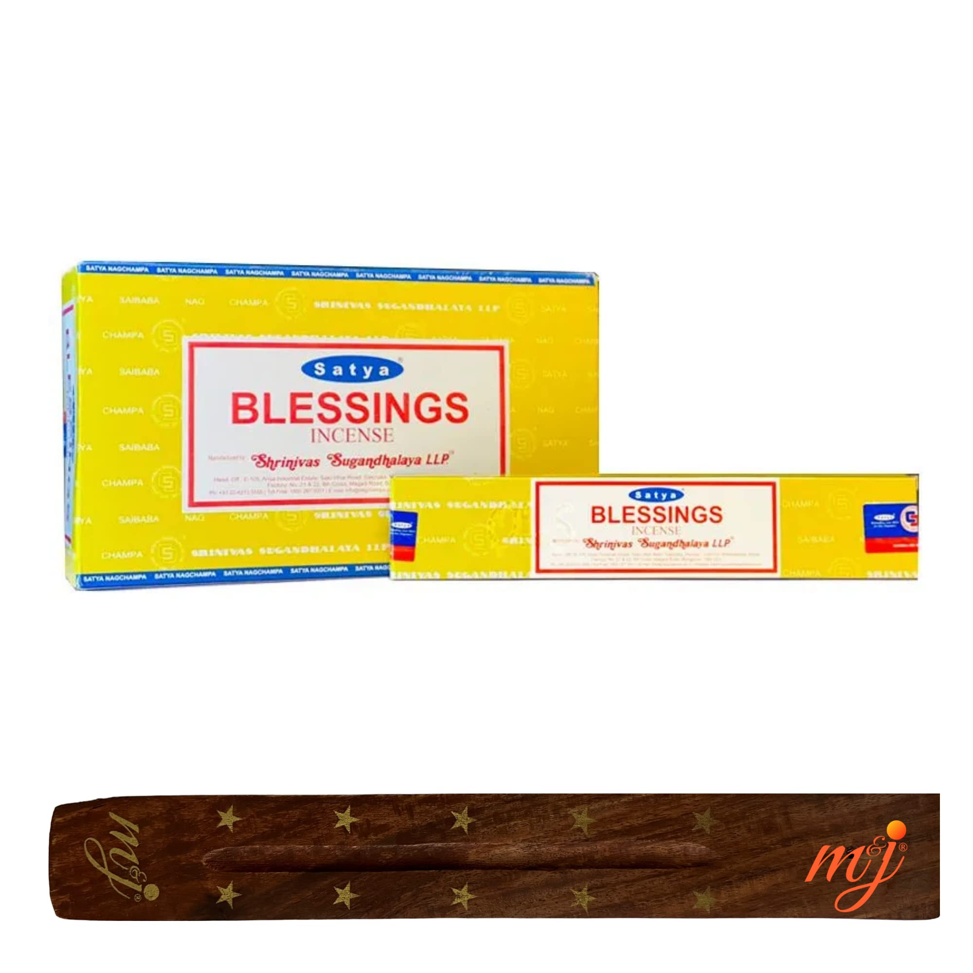 Original Satya Nag Champa Blessings Incense Sticks | with M&J incense sticks holder | Full Box | for Aromatherapy, Spa, Yoga, Weddings, Meditation, Healing, Positivity and Relaxation
