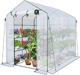 VOUNOT Walk In Greenhouse 143x215x195cm with Shelves White