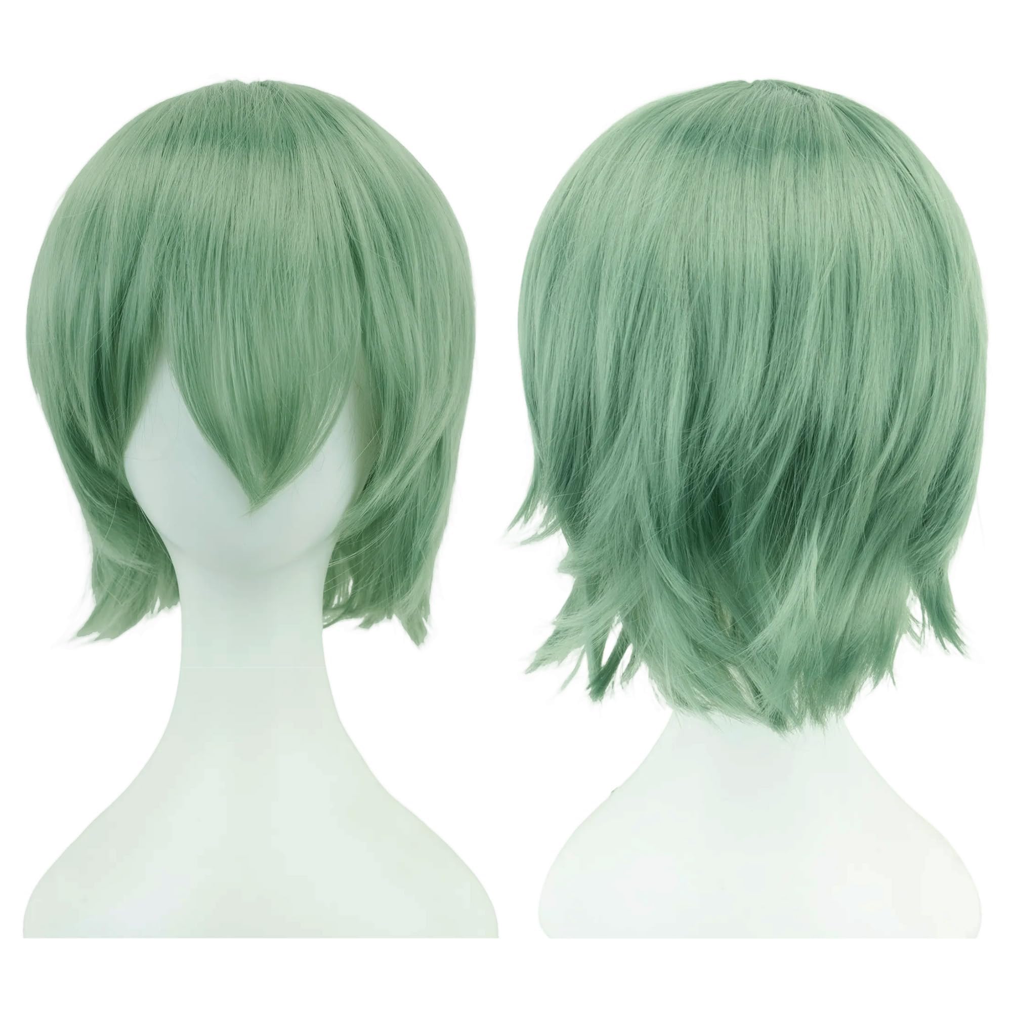 Photo 1 of 12 Inches Unisex Short Cosplay Hair Party BOB Wig with Bangs Halloween Costume Wigs (Light Green)