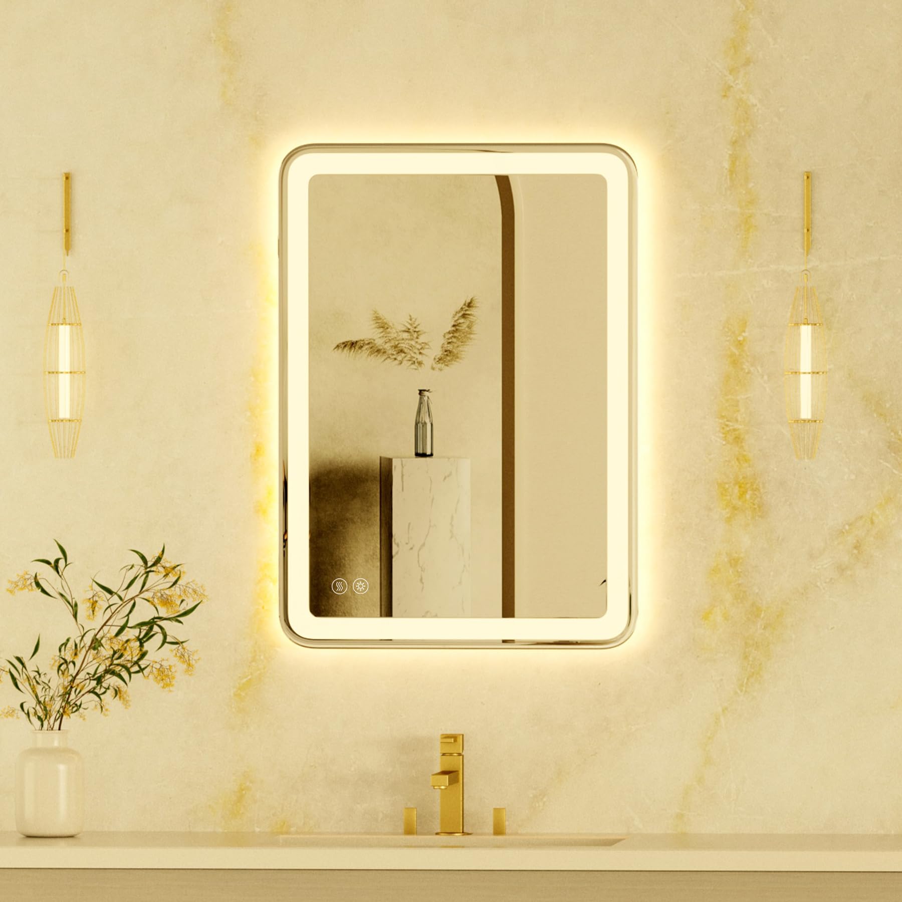 Photo 1 of 20"x28" LED Bathroom Mirror with Front and Backlight, Lighted Bathroom Vanity Mirror with Stepless Dimmable, 3 Color, Anti-Fog, Memory Function, Smart Bathroom Mirror with LED Lights