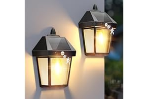 DERAYSION Solar Porch Lights Outdoor, 9 Inch Solar Wall Lanterns with Motion Sensor, 3 Mode Adjustable Brightness Waterproof Outdoor Solar Lights for Porch Door Patio Fence Garage -2 Pack