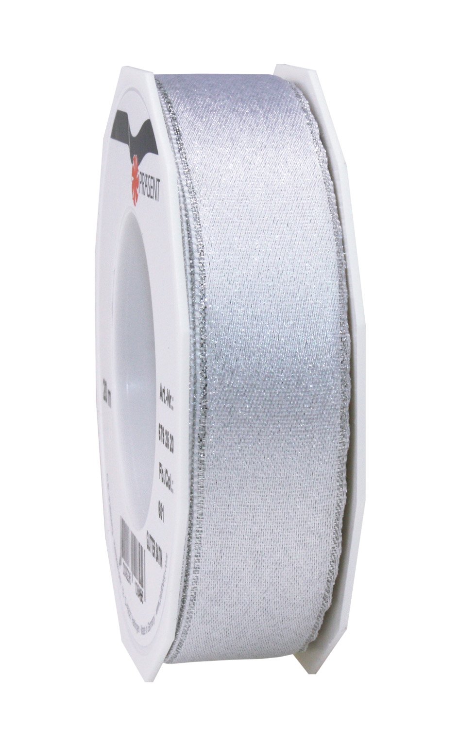 Präsent - Glitter Satin Ribbon White-Silver 20-m-Roll 25 mm width
