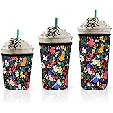 3 Pack Iced Coffee Sleeve,Reusable Neoprene Insulator Cup Sleeve for Hot/Cold Drinks,Universal Fit 16-32oz Coffee