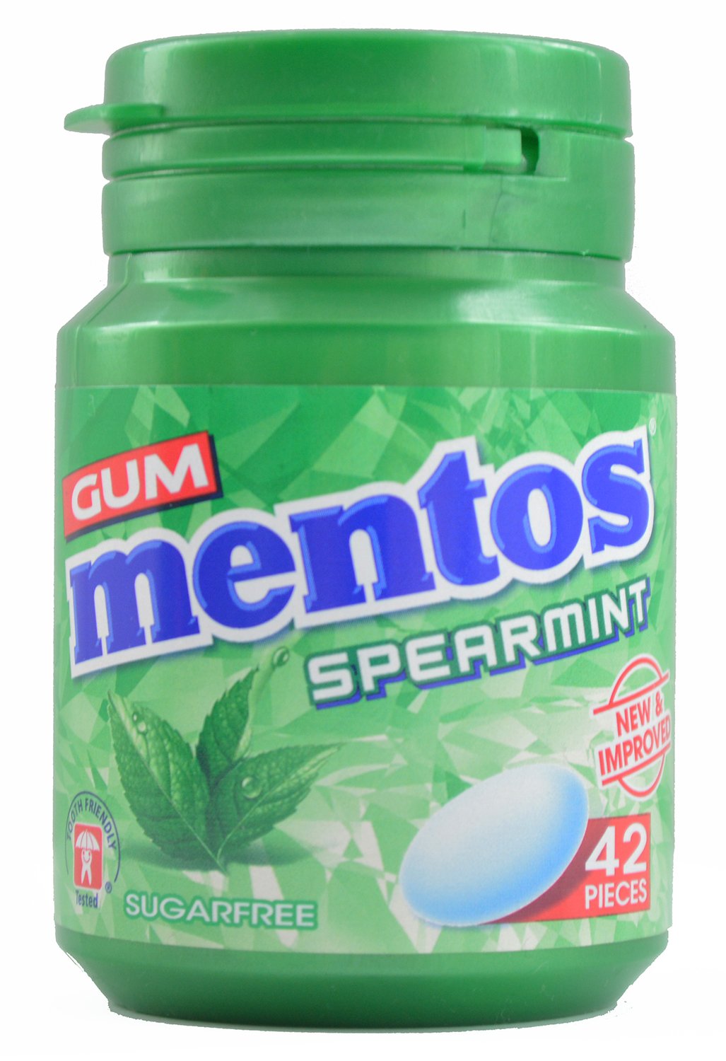Mentos Spearmint Sugar Free Gum 42pc New and Improved Pack of 6 x 58.8G