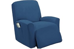 GOLDEN LINENS LLC Golden linens One Piece Stretch Recliner Chair Furniture Slipcovers with Remote Pocket Fit Most Recliner Chairs (Blue)