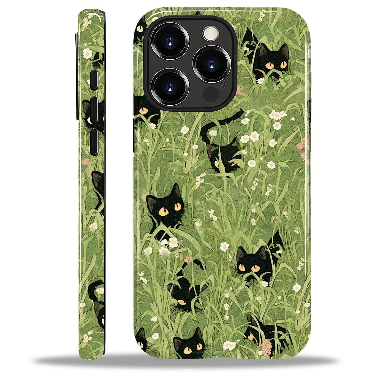 ilikediy for iPhone 15 Pro Case,HL2 Grass Cat Hybrid 2 Layer Hard Shell Silicone Protective Pattern Design Case