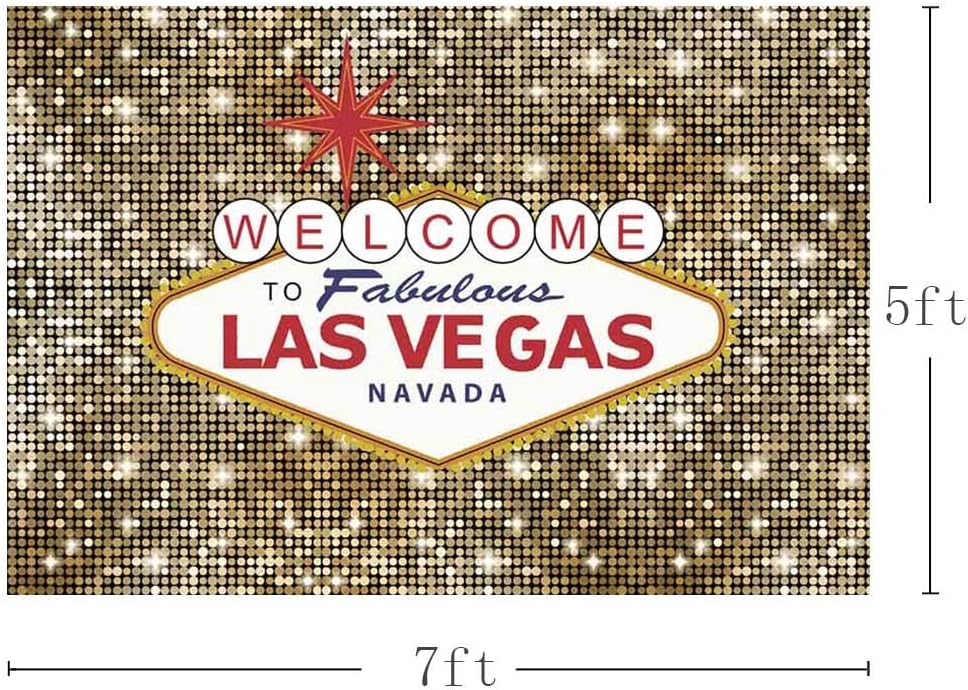 MEHOFOND 7x5ft Welcome to Las Vegas Party Background Fabulous Casino Poker Vintage Gold Round Sequin Photography Backdrop Photo Shoot Decor Banner Portrait Photo Booth Props Supplies - Image 5