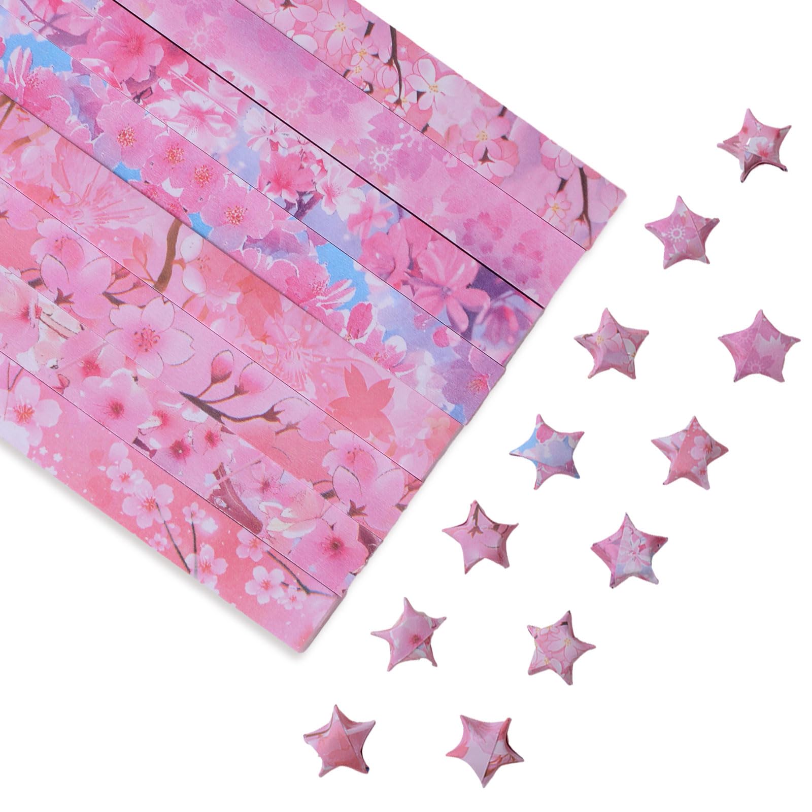 URROMA Origami Stars Paper, 400Pcs Cherry Blossom Themed Paper Star Strips for Handmade Arts Crafting Home Cards Gift Party and Crafts Decor, 8 Patterns