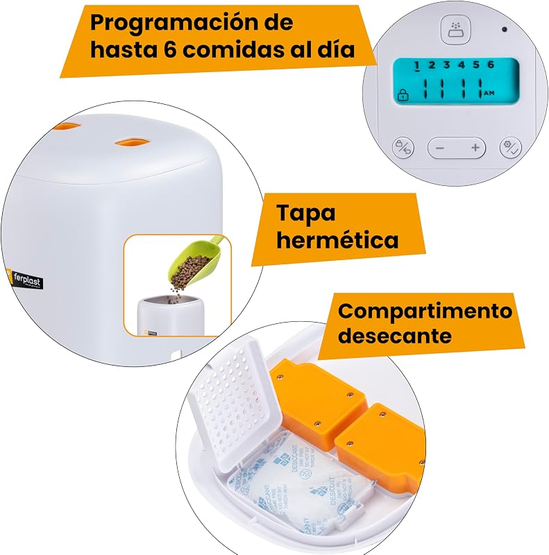Risto Pet Dispensador Automático de Comida para Perros y Gatos, Programable, 4 L de Capacidad, Doble Potencia, 6 Comidas al Día, Pantalla Retroiluminada, Comedero de Acero Inoxidable