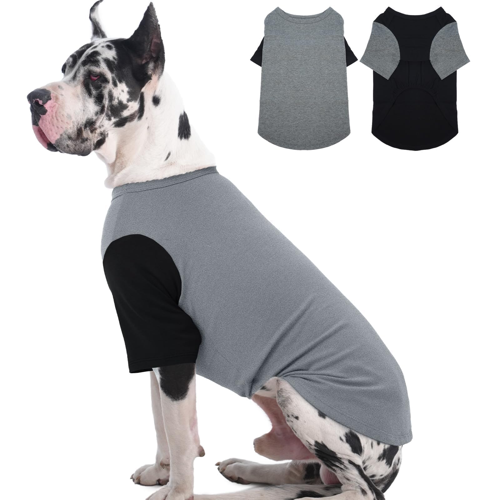 Photo 1 of IKIPUKO 2 Pack Shirts for Large Dogs 4XL - Lightweight Breathable Summer Cool Tees, Prevent Overheating Dog Clothesfor Doberman, Alaskan Malamute, Travel, Hiking, Beach, Daily Wear, Sleep, GreyBlack