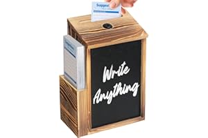 Uniclife Wood Suggestion Box, Wooden Donation Boxes for Fundraising, Prayer Box with Chalkboard and 50 Suggestion Cards, Ball