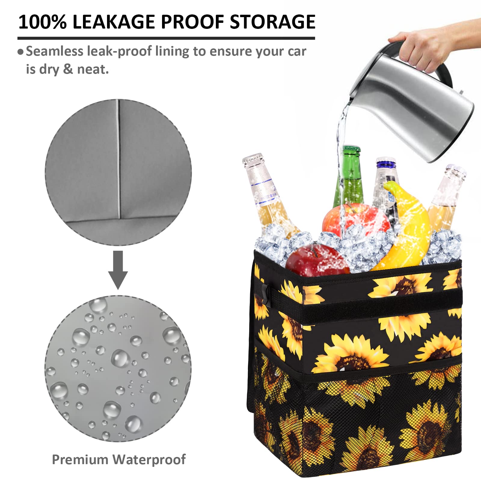 Vankor Cute Trash Can for Automotive Car, Trash Bag Bin Hanging Waterproof Leak Proof Vehicle Garbage Cans Sunflower