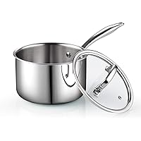 Cook N Home Tri-Ply Clad Stainless Steel Sauce Pan with Lid, 3 Quart, Silver,2680