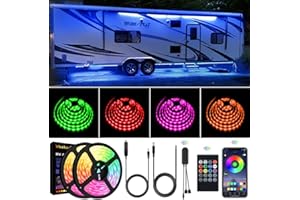 Vbakor RV Awning Lights, 33FT RV Underglow Led Lights Kit, 12V Multi-Color Exterior Neon Accent Underbody Strip Lights for Camper Motorhome with Extension Cable, Music Sync, Waterproof