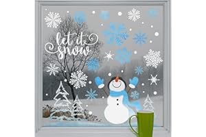 Yovkky Snowflakes Snowman Window Clings 9 Sheets, Let it Snow Quote Stickers Decal Decor for Glass, 2025 New Year Christmas Home Kitchen Winter Holiday Decorations