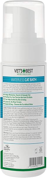 Vet's Best Waterless Cat Bath 150ml No Rinse Foam Shampoo Cat Care view 2