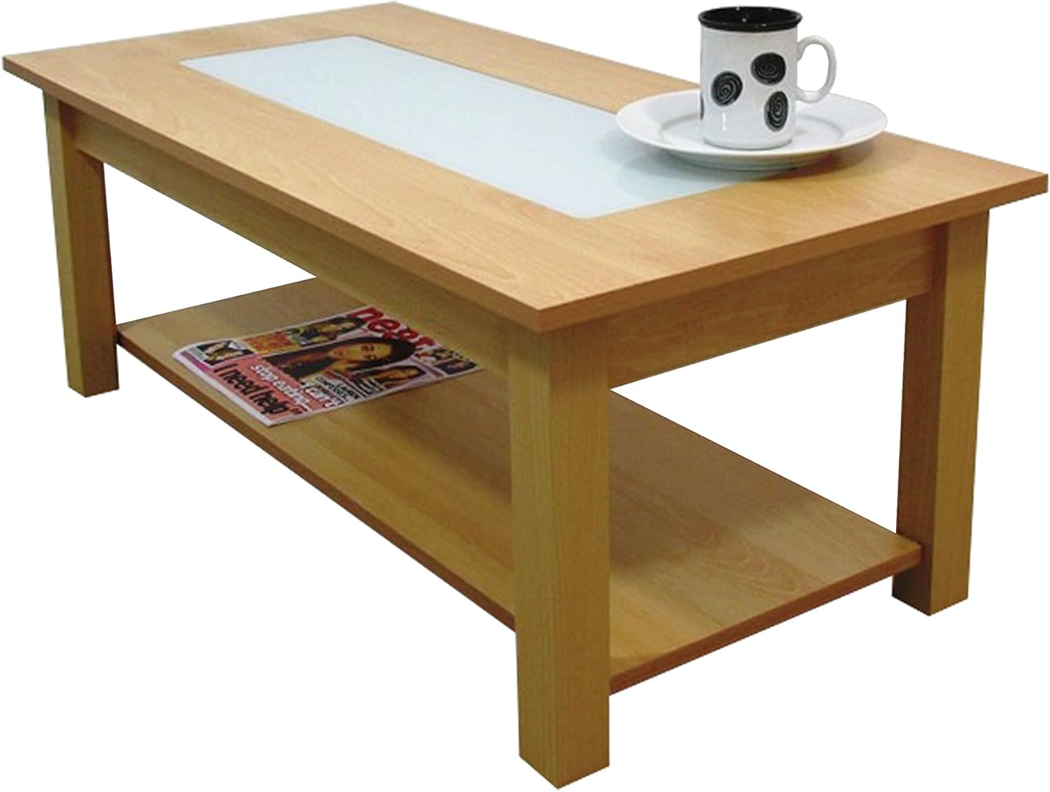 Ashcraft Furniture Rectangular Coffee Table with Milky GlassBeech