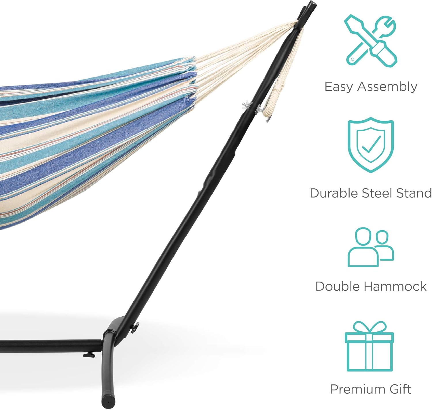 Best Choice Products 2-Person Indoor Outdoor Brazilian-Style Cotton Double Hammock Bed w/Carrying Bag, Steel Stand, Ocean : Garden & Outdoor