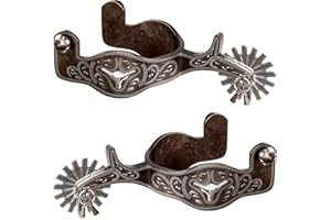 EQUSPUR Western Cowboy Spurs, 1 Pair Horse Spurs with Rowels, Antique Horse Boot Spurs with Hand-Carved Decoration for Adult Equestrian, Men Women