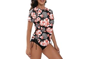 Bonneuitbebe Women's Short Sleeve Rash Guard Shirts UV Protection Swim Shirts UPF 50+ Lightweight Adjustable Tie Swimwear