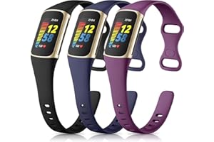 Maledan Compatible with Fitbit Charge 5 Bands and Charge 6 Bands Women Men, Soft Sport Waterproof Replacement Slim Band Wristbands for Fitbit Charge 5 Advanced Fitness Tracker, Black/Blue/Plum